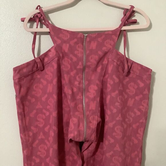 Namilia Pink Club Rave Festival McBling Monogram Denim Thong Pants Jeans XL - Picture 6 of 12